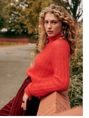 Sezane Liris Jumper Red Turtleneck Mohair Blend Sweater